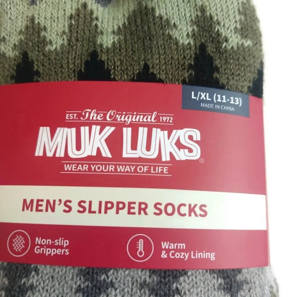 MUK LUKS Mens Slipper Socks Size L/XL Shoe Size 11/13 Green RT Warm Comfortable